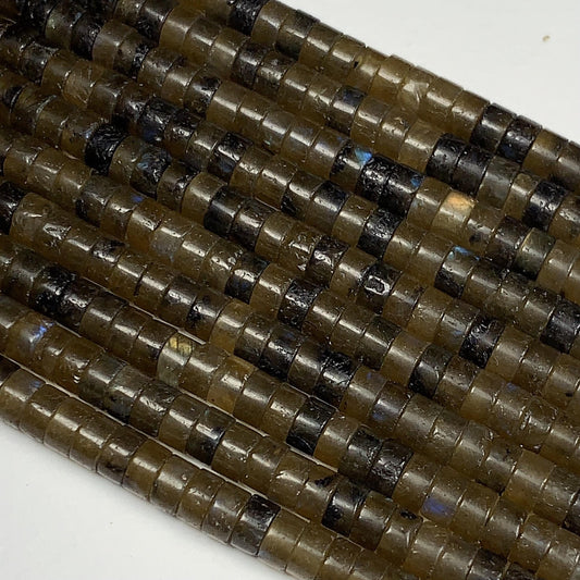 2x4mm Natural Blue Olive Green Brown Labradorite Heishi Disc Beads 15" Strand