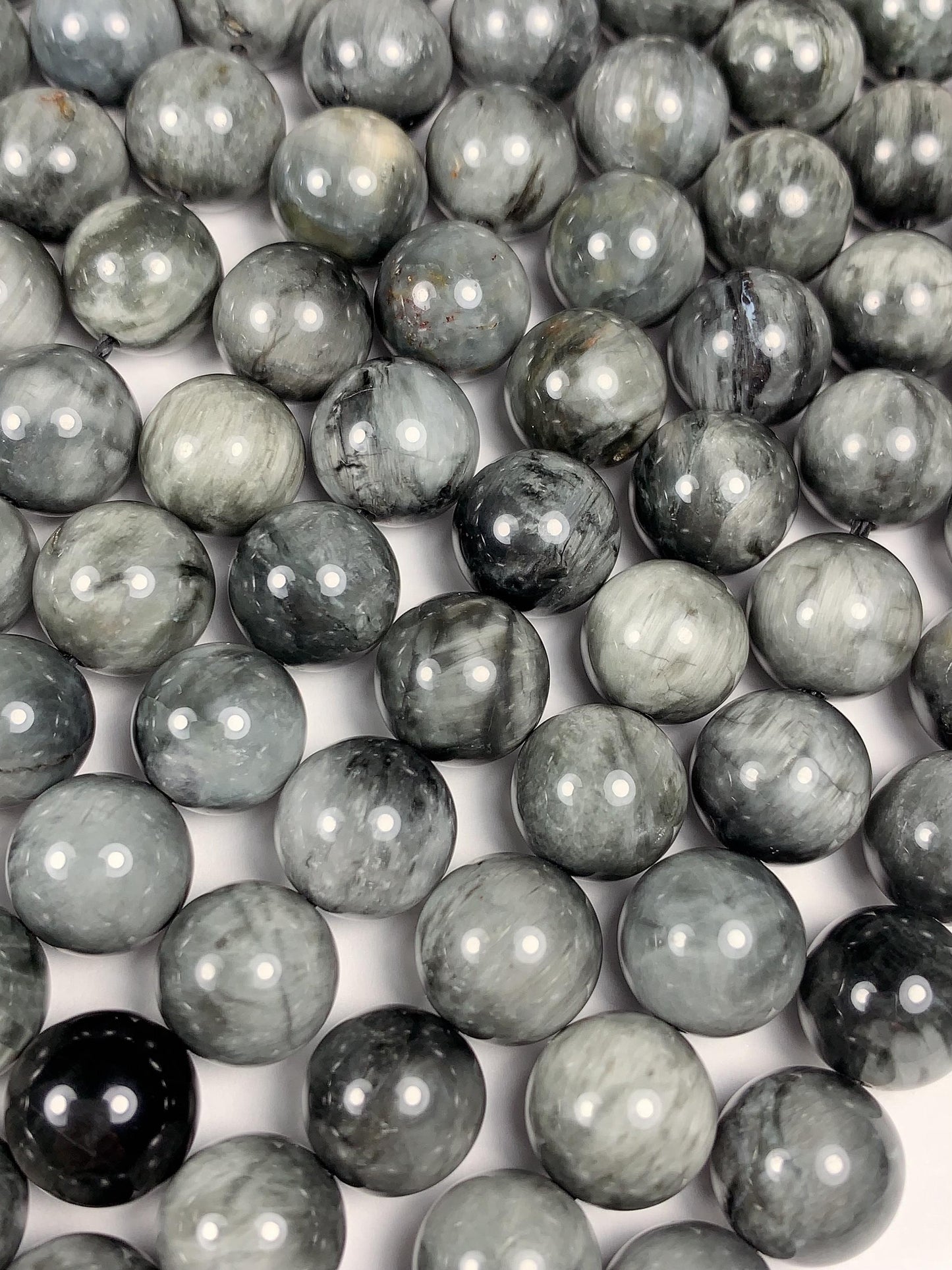 10mm AAA Natural Black Gray Hawks eye Smooth Round Beads: Gemstone Strand, 15.5"