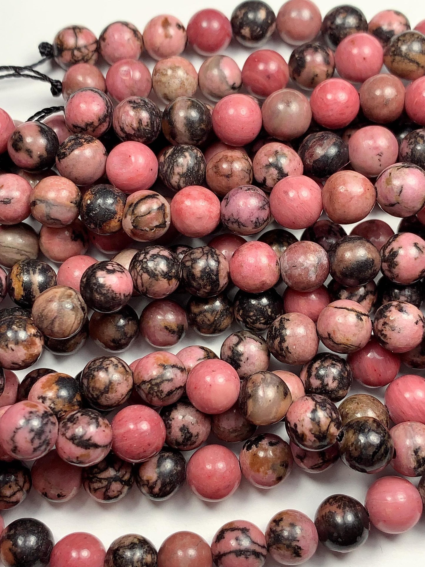 AAA Very Good Color Natural Black Pink Rhodonite Smooth Round Beads 15.5" Strand