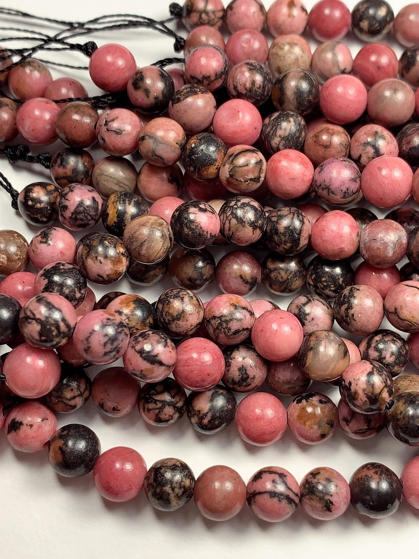 AAA Very Good Color Natural Black Pink Rhodonite Smooth Round Beads 15.5" Strand