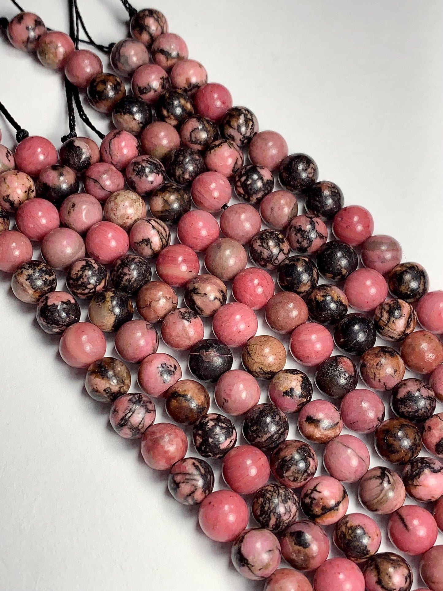 AAA Very Good Color Natural Black Pink Rhodonite Smooth Round Beads 15.5" Strand