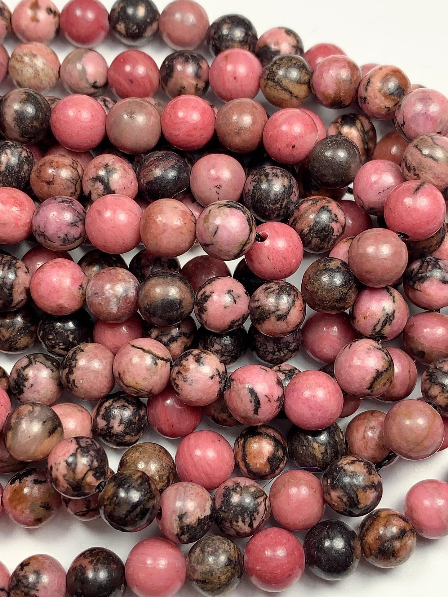 AAA Very Good Color Natural Black Pink Rhodonite Smooth Round Beads 15.5" Strand