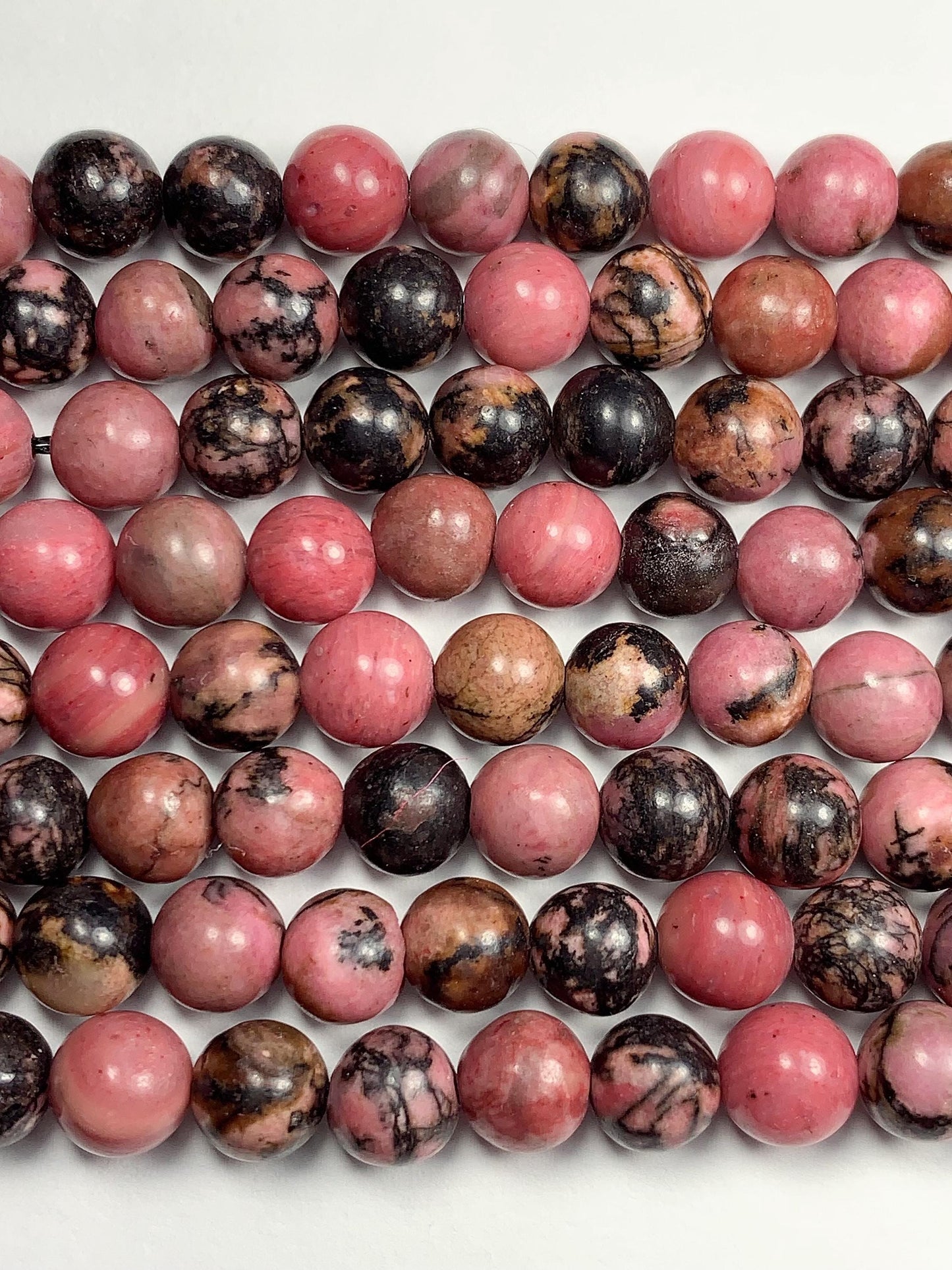AAA Very Good Color Natural Black Pink Rhodonite Smooth Round Beads 15.5" Strand
