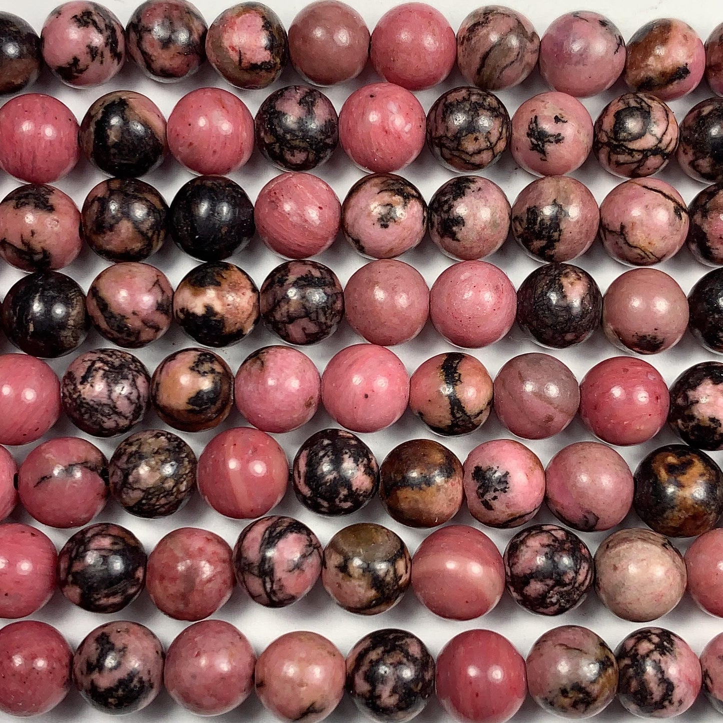 AAA Very Good Color Natural Black Pink Rhodonite Smooth Round Beads 15.5" Strand