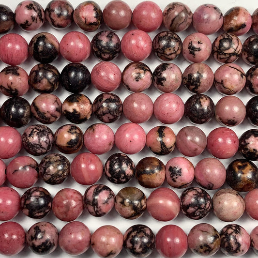 AAA Very Good Color Natural Black Pink Rhodonite Smooth Round Beads 15.5" Strand