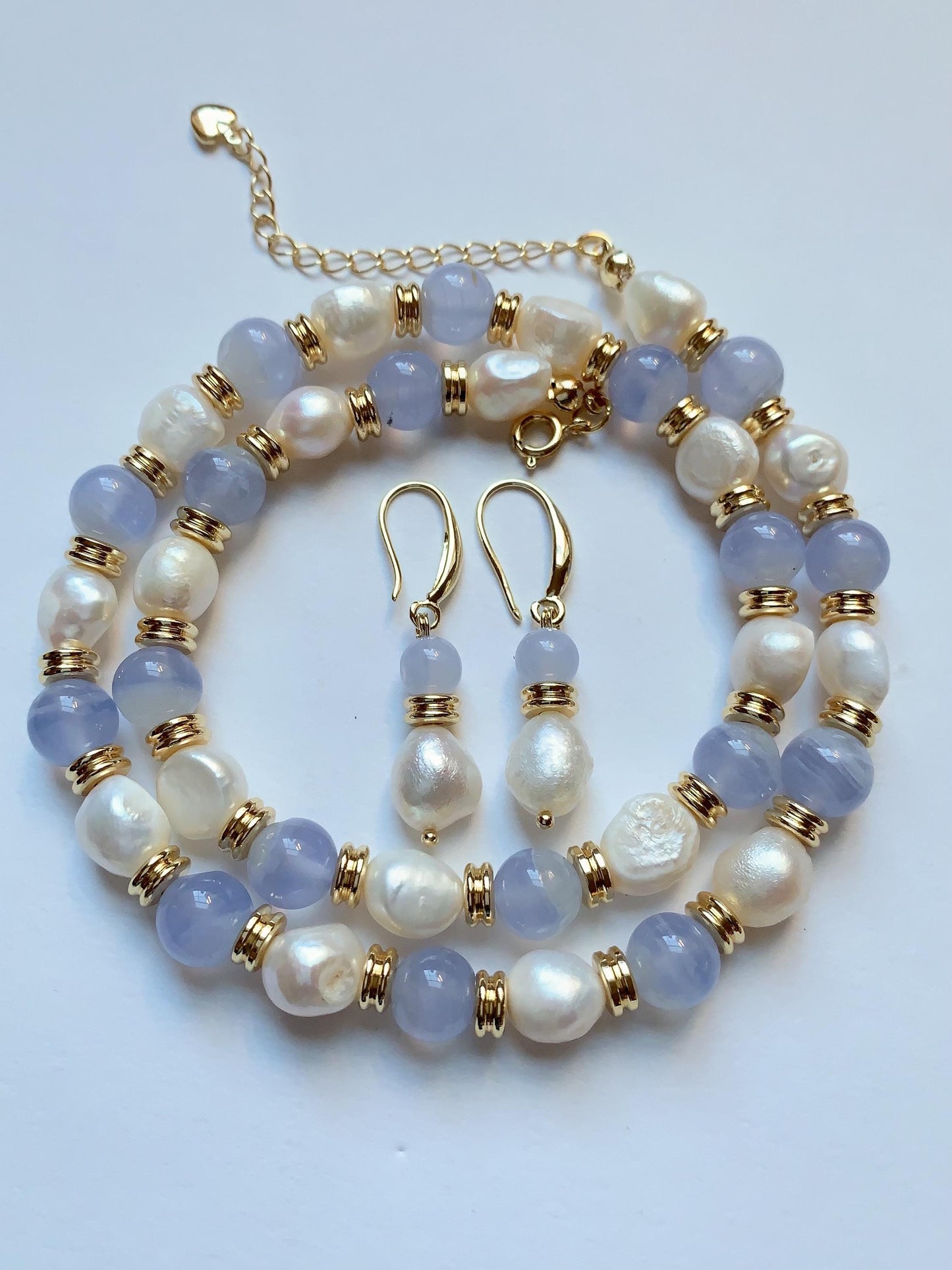 Set Jewelry  Freshwater Pearl 18K Gold Filled Bracelet, Necklace & Earrings Set
