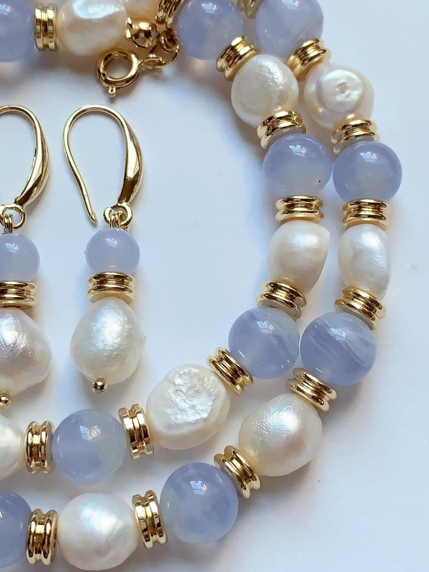 Set Jewelry  Freshwater Pearl 18K Gold Filled Bracelet, Necklace & Earrings Set