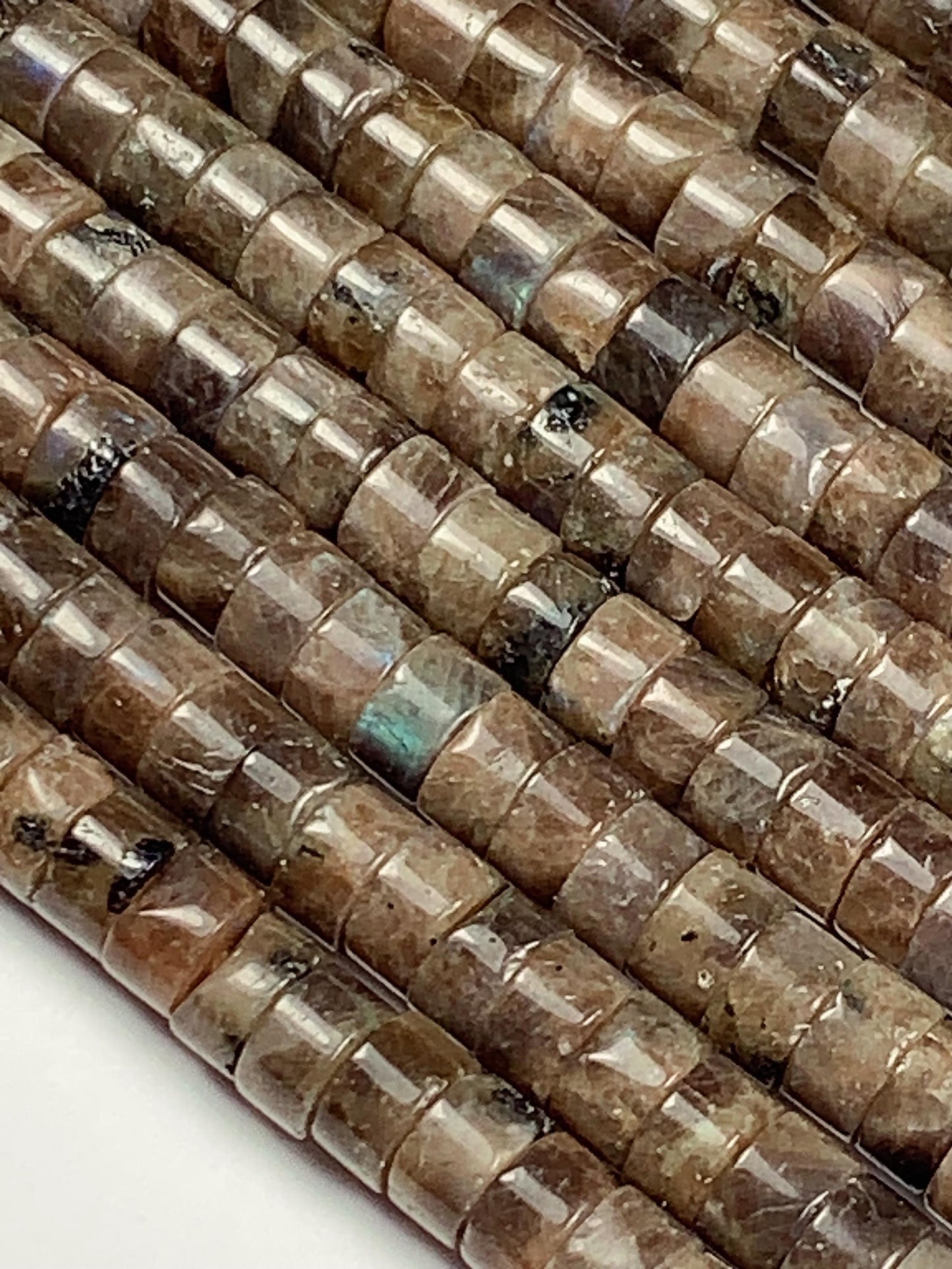 2x4mm Natural Blue Taupe Brown Labradorite Heishi Disc Beads 15" Strand