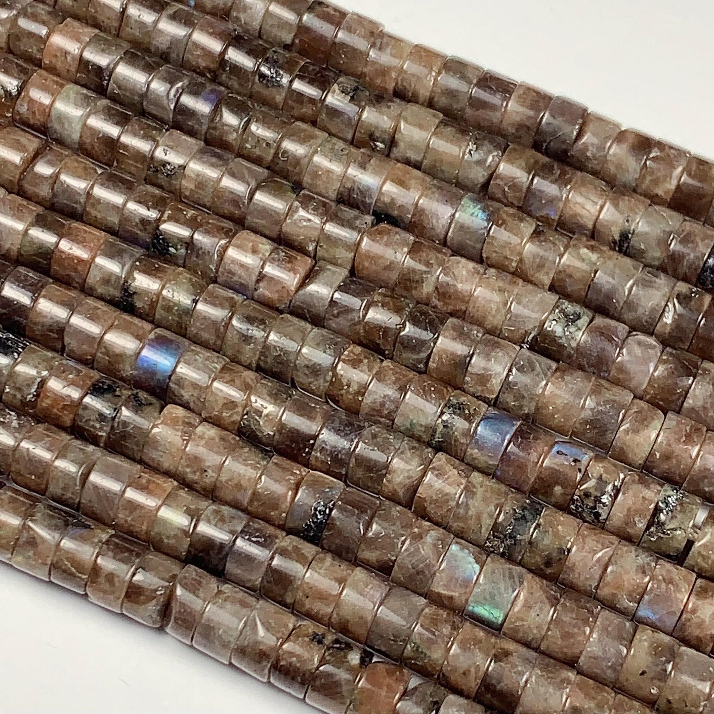 2x4mm Natural Blue Taupe Brown Labradorite Heishi Disc Beads 15" Strand