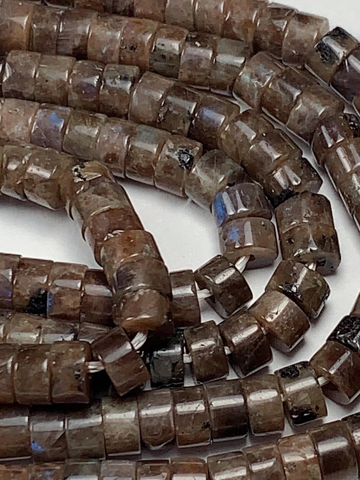 2x4mm Natural Blue Taupe Brown Labradorite Heishi Disc Beads 15" Strand
