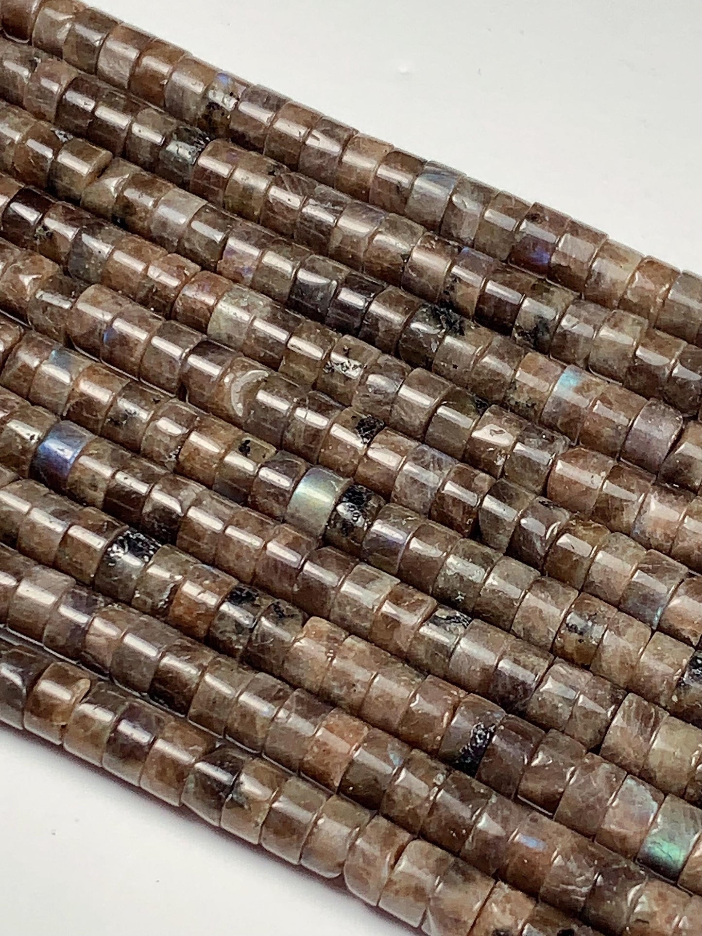 2x4mm Natural Blue Taupe Brown Labradorite Heishi Disc Beads 15" Strand