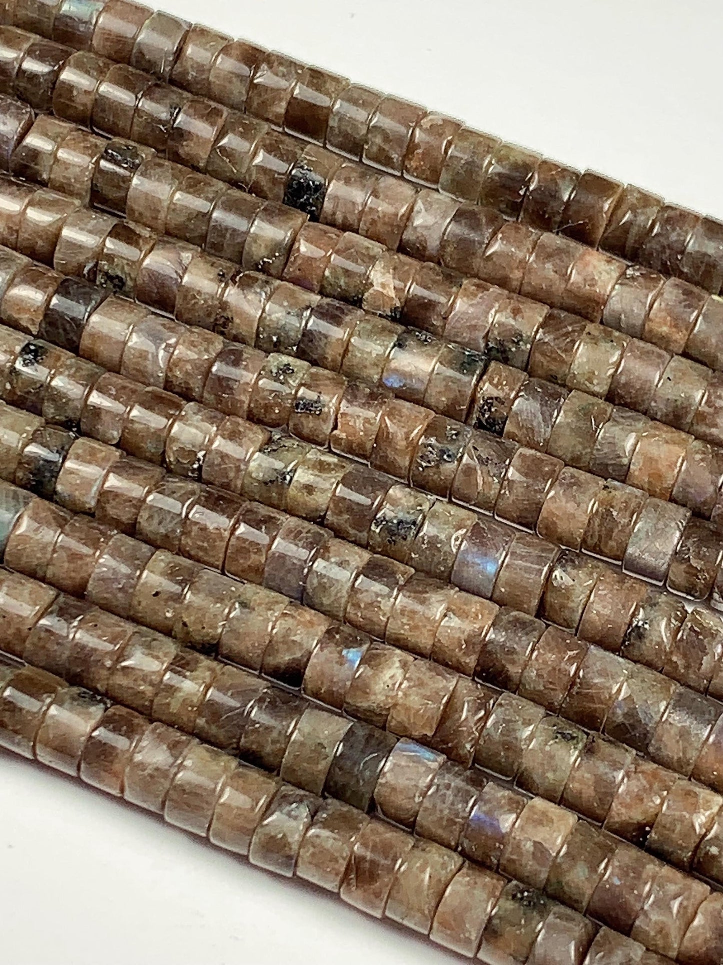 2x4mm Natural Blue Taupe Brown Labradorite Heishi Disc Beads 15" Strand