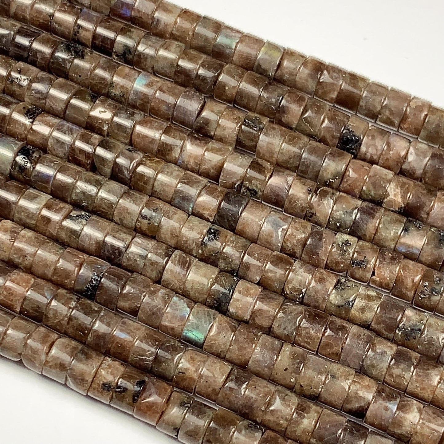 2x4mm Natural Blue Taupe Brown Labradorite Heishi Disc Beads 15" Strand