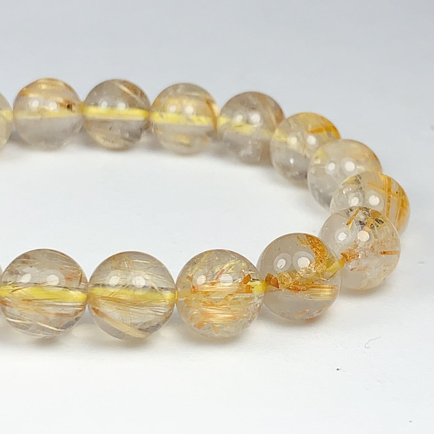 Natural Golden Rutilated Quartz Bracelet: 8mm Smooth Round Gemstone