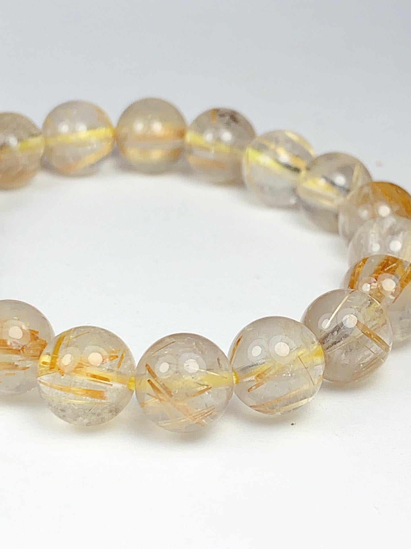 Natural Golden Rutilated Quartz Bracelet: 8mm Smooth Round Gemstone
