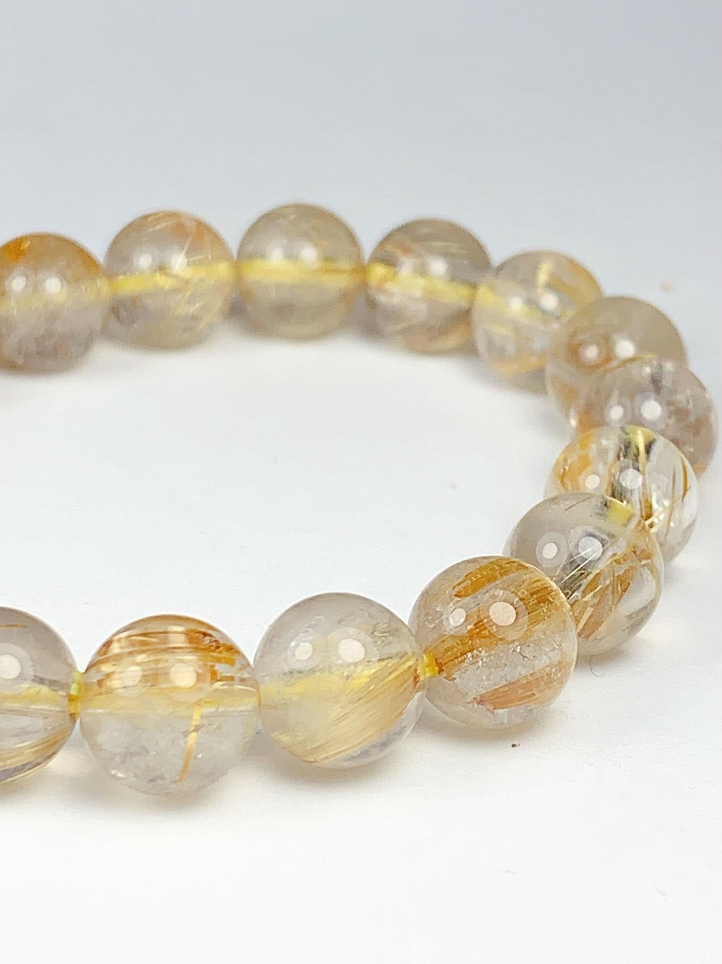 Natural Golden Rutilated Quartz Bracelet: 8mm Smooth Round Gemstone