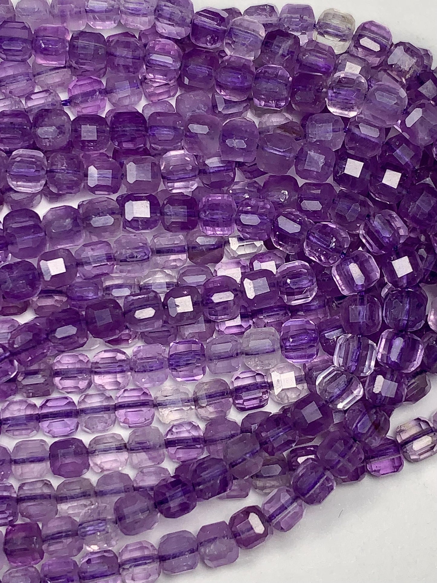 3mm AAA Natural Lavender Purple Amethyst Faceted Cube Square Beads 15.5 Stand Gemstone