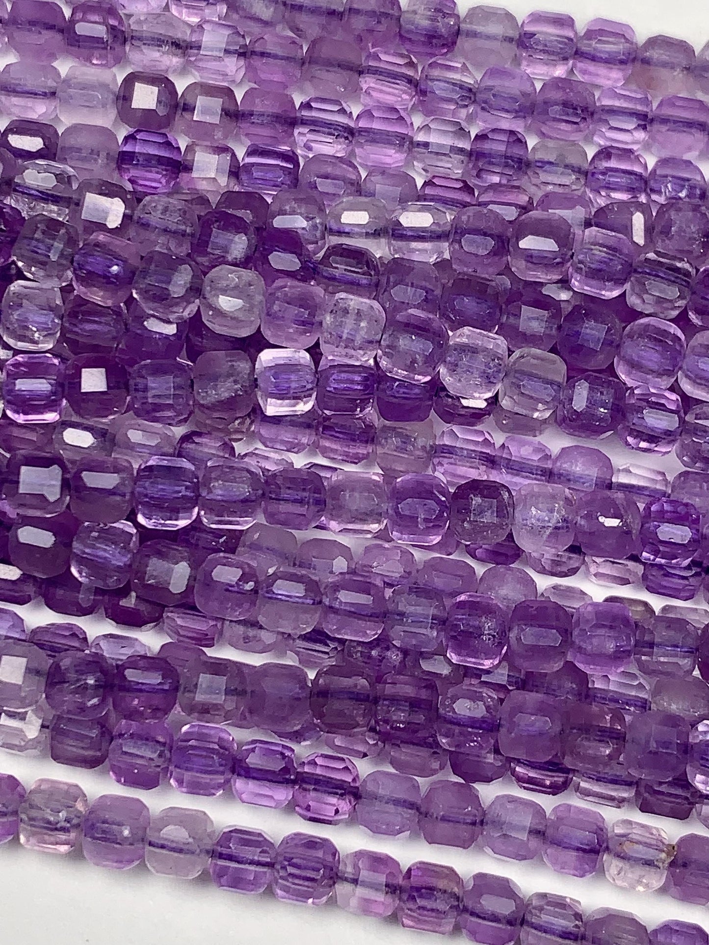 3mm AAA Natural Lavender Purple Amethyst Faceted Cube Square Beads 15.5 Stand Gemstone