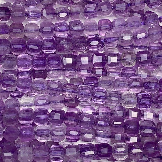 3mm AAA Natural Lavender Purple Amethyst Faceted Cube Square Beads 15.5 Stand Gemstone