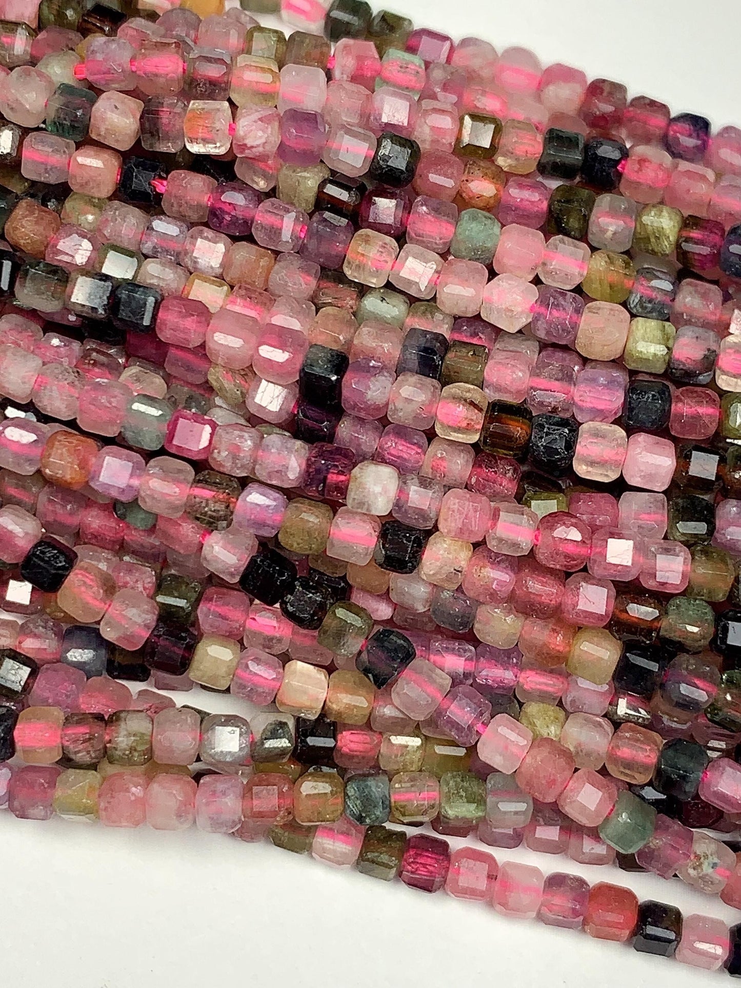 2.5mm Natural Rainbow Tourmaline Faceted Cube Square Beads 15.5 Stand Gemstone Green Pink Yellow Brown Purple Black