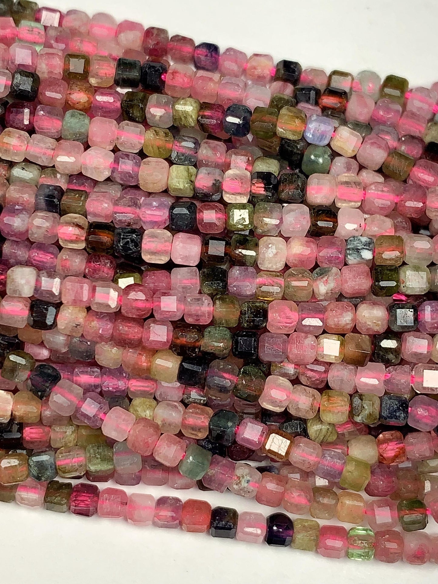 2.5mm Natural Rainbow Tourmaline Faceted Cube Square Beads 15.5 Stand Gemstone Green Pink Yellow Brown Purple Black