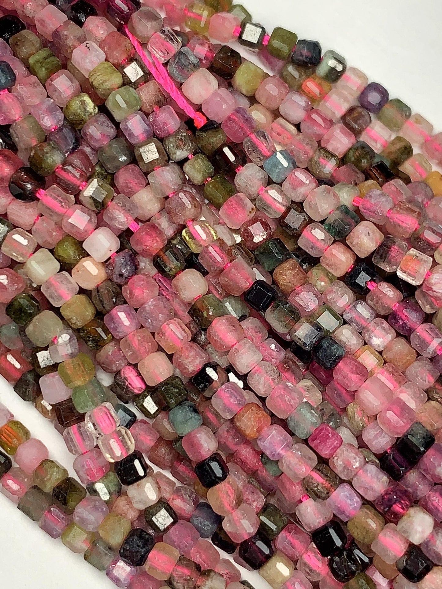 2.5mm Natural Rainbow Tourmaline Faceted Cube Square Beads 15.5 Stand Gemstone Green Pink Yellow Brown Purple Black