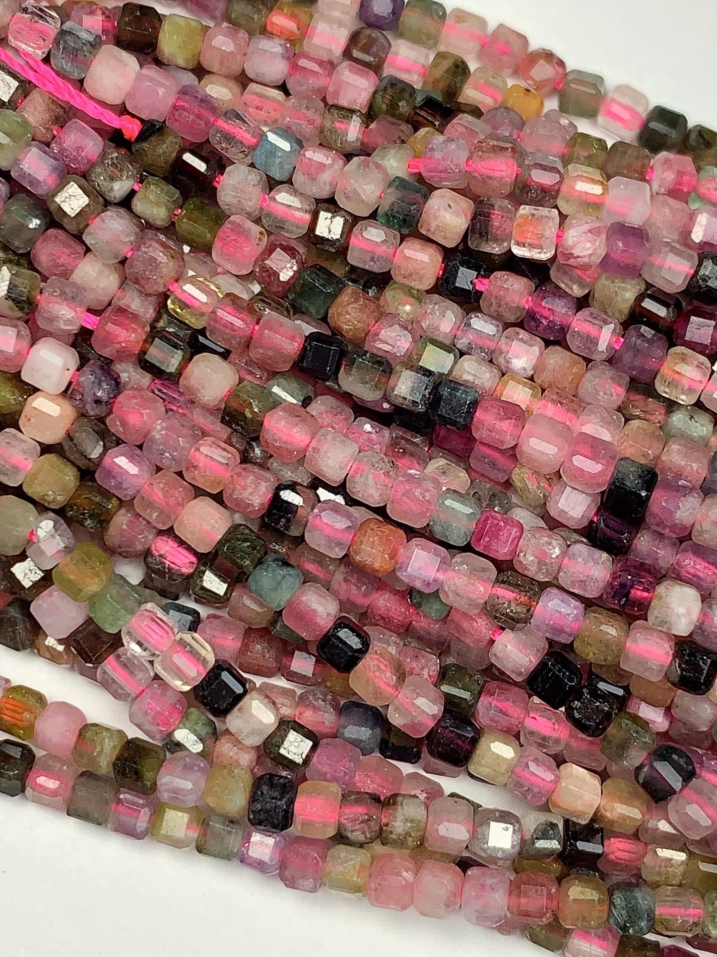 2.5mm Natural Rainbow Tourmaline Faceted Cube Square Beads 15.5 Stand Gemstone Green Pink Yellow Brown Purple Black