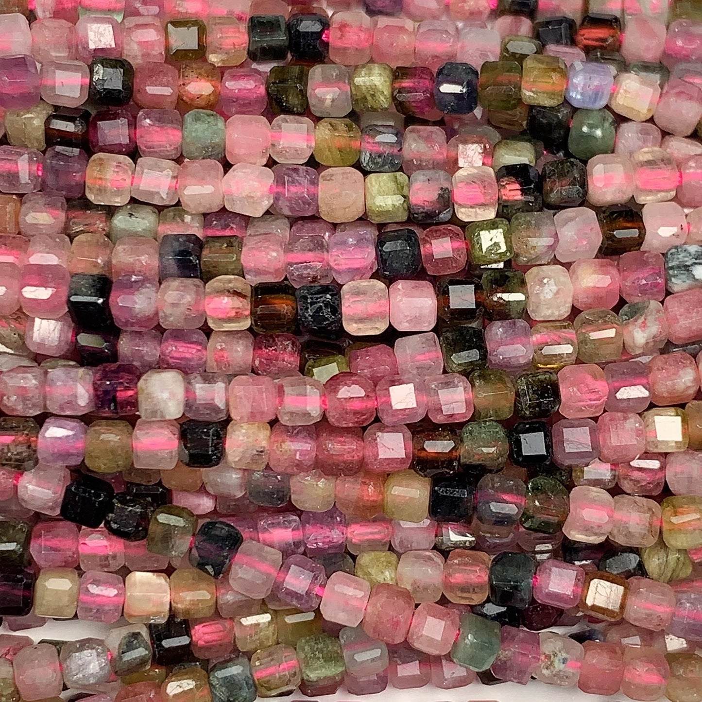 2.5mm Natural Rainbow Tourmaline Faceted Cube Square Beads 15.5 Stand Gemstone Green Pink Yellow Brown Purple Black