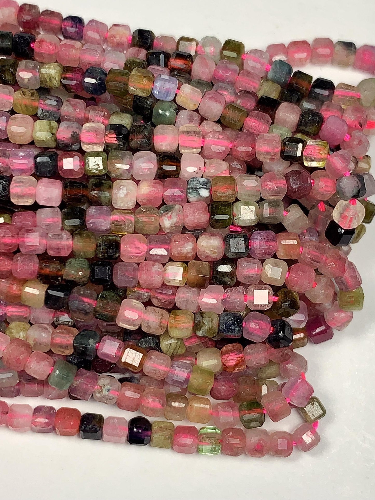 2.5mm Natural Rainbow Tourmaline Faceted Cube Square Beads 15.5 Stand Gemstone Green Pink Yellow Brown Purple Black