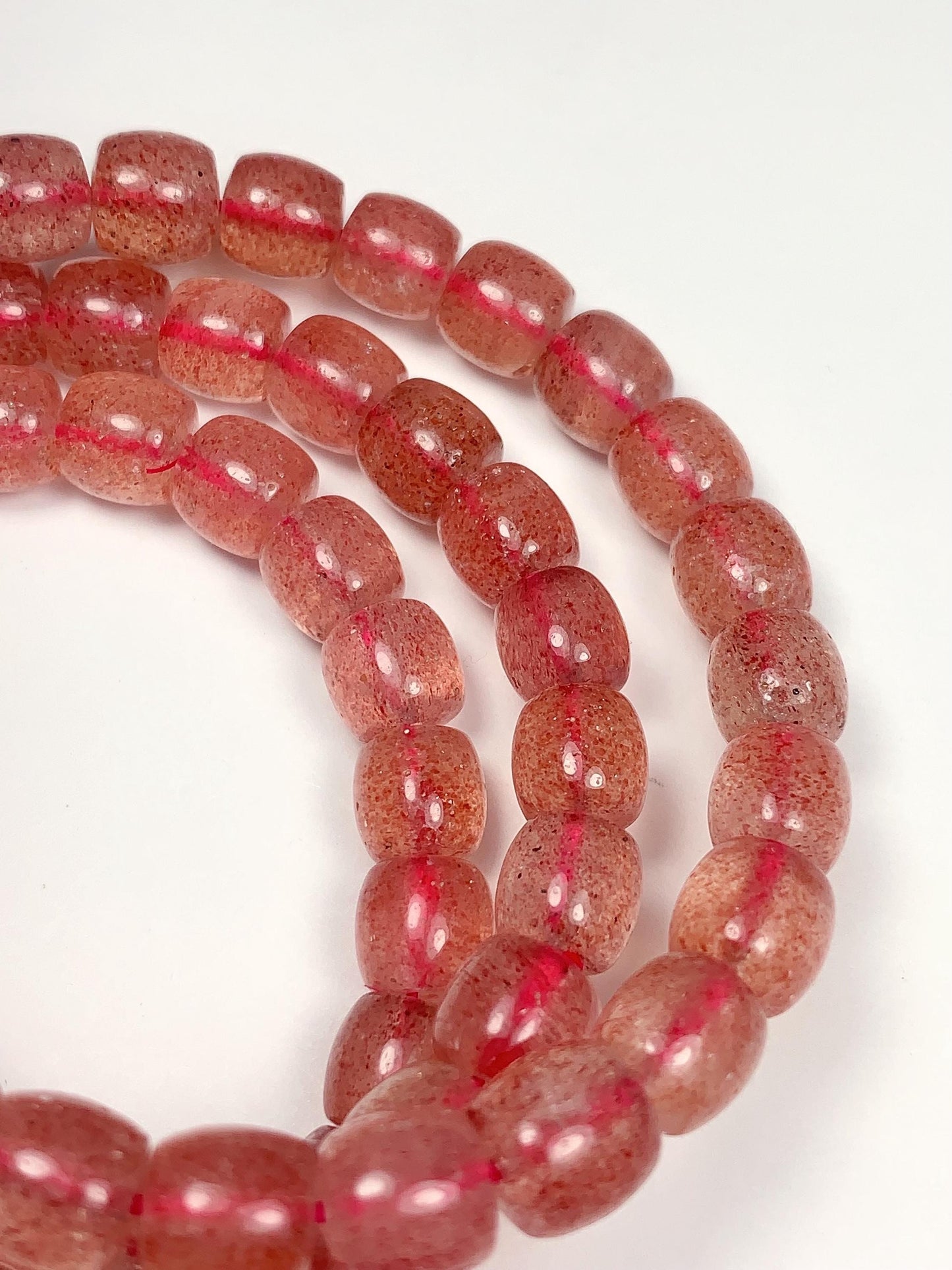 7x8mm AAA Natural Transparent Red Strawberry Quartz Barrel Shape Smooth Beads 7.5" Strand