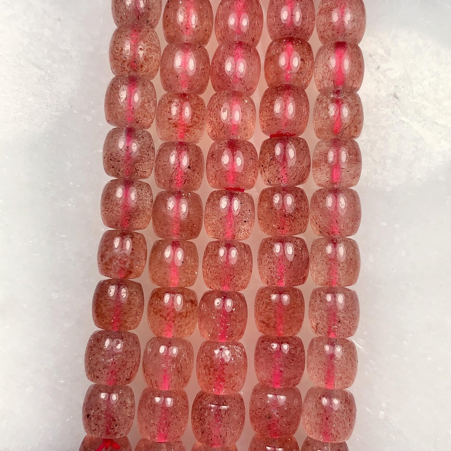 7x8mm AAA Natural Transparent Red Strawberry Quartz Barrel Shape Smooth Beads 7.5" Strand