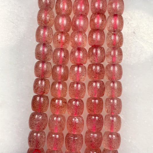 7x8mm AAA Natural Transparent Red Strawberry Quartz Barrel Shape Smooth Beads 7.5" Strand