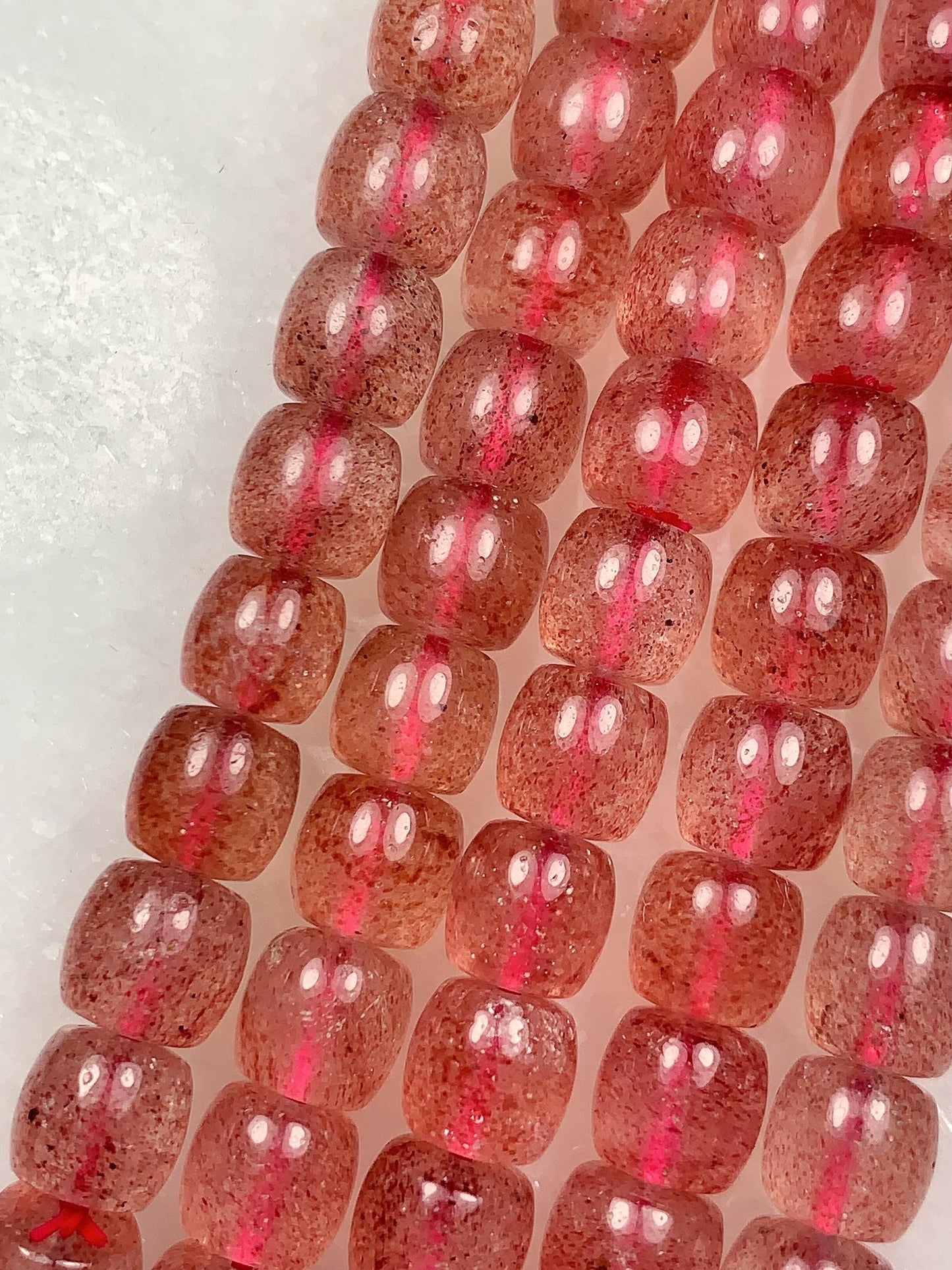 7x8mm AAA Natural Transparent Red Strawberry Quartz Barrel Shape Smooth Beads 7.5" Strand
