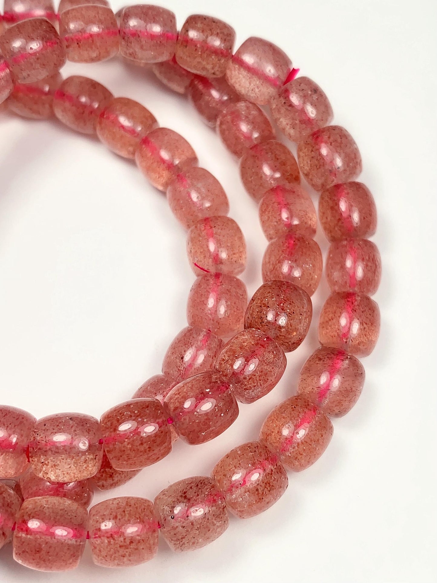 7x8mm AAA Natural Transparent Red Strawberry Quartz Barrel Shape Smooth Beads 7.5" Strand