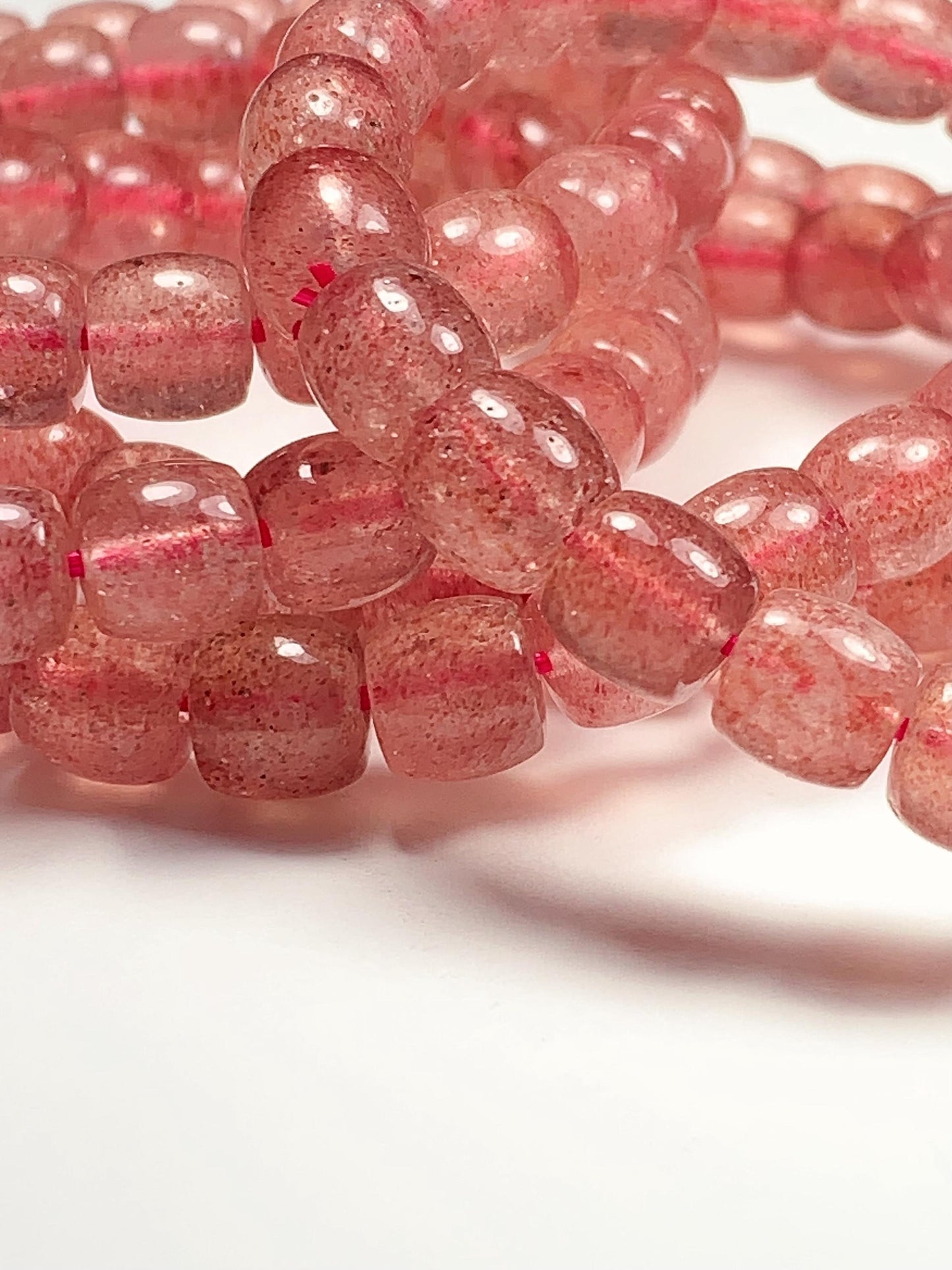 High Quality Transparent Natural Red Strawberry Quartz Stretch Barrel beads Bracelet Gemstone 7x8mm
