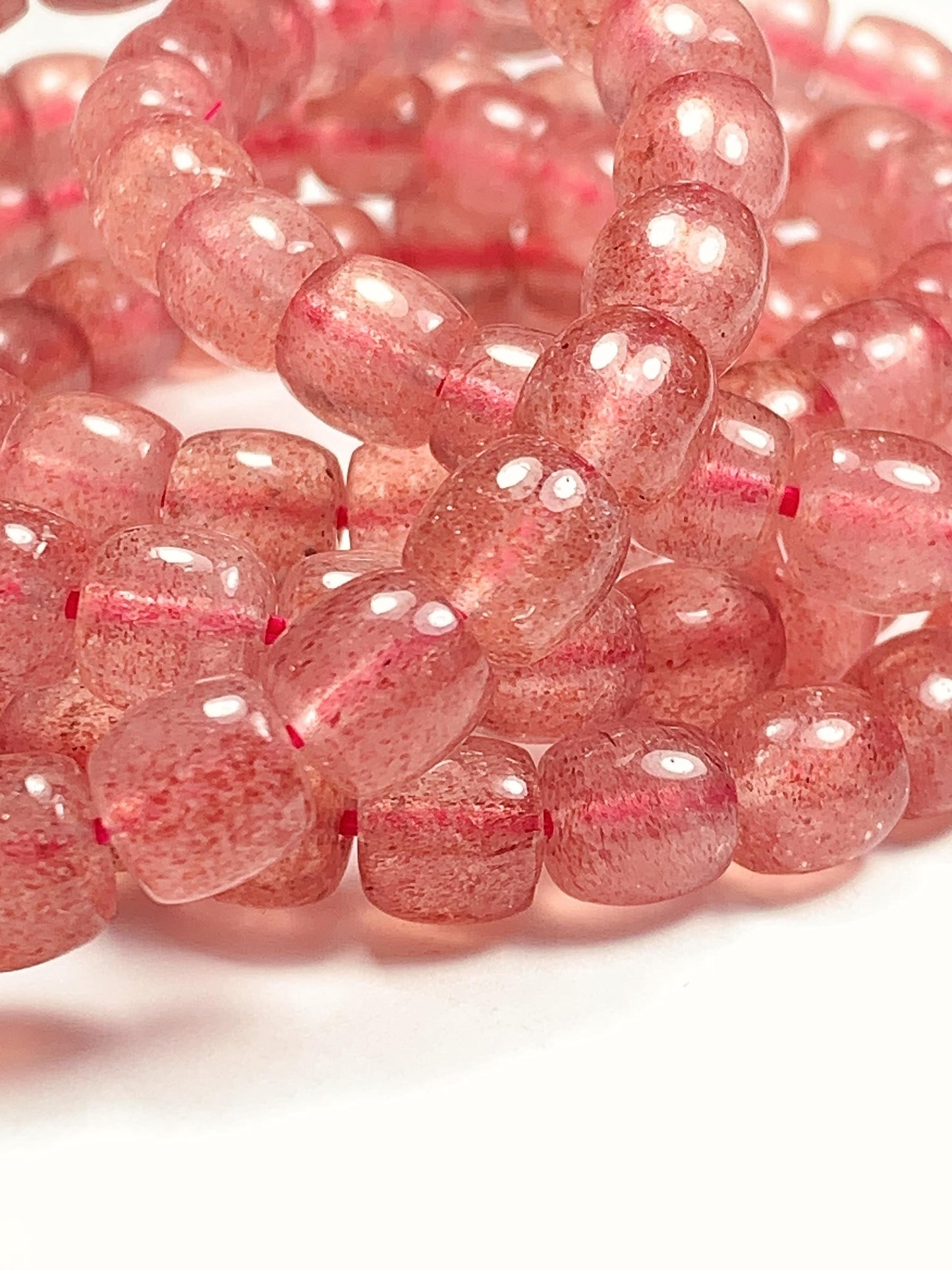 High Quality Transparent Natural Red Strawberry Quartz Stretch Barrel beads Bracelet Gemstone 7x8mm