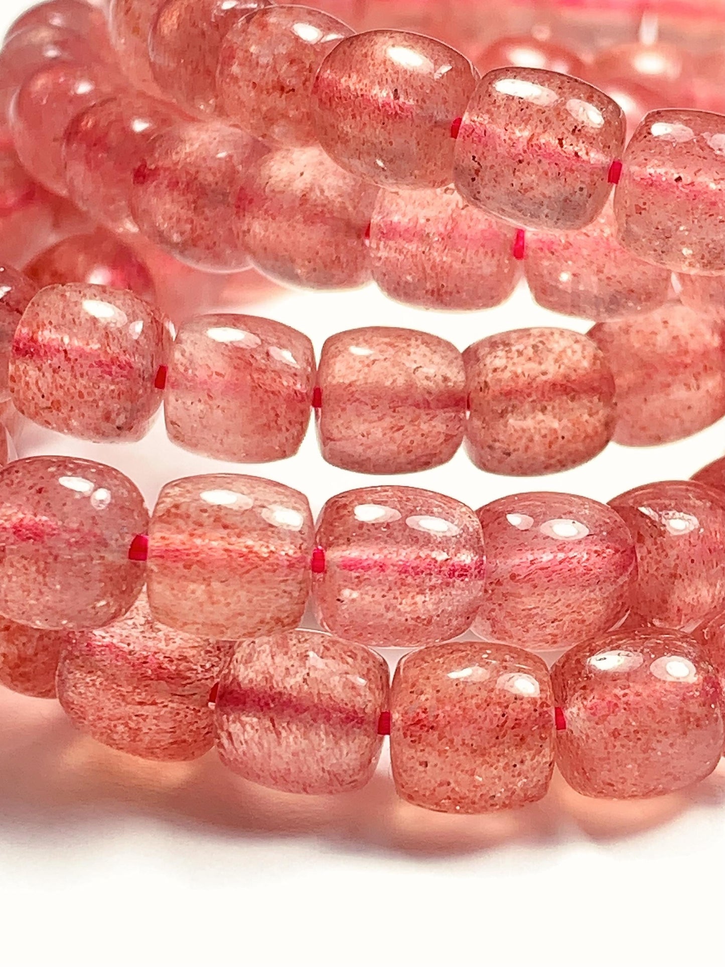 High Quality Transparent Natural Red Strawberry Quartz Stretch Barrel beads Bracelet Gemstone 7x8mm