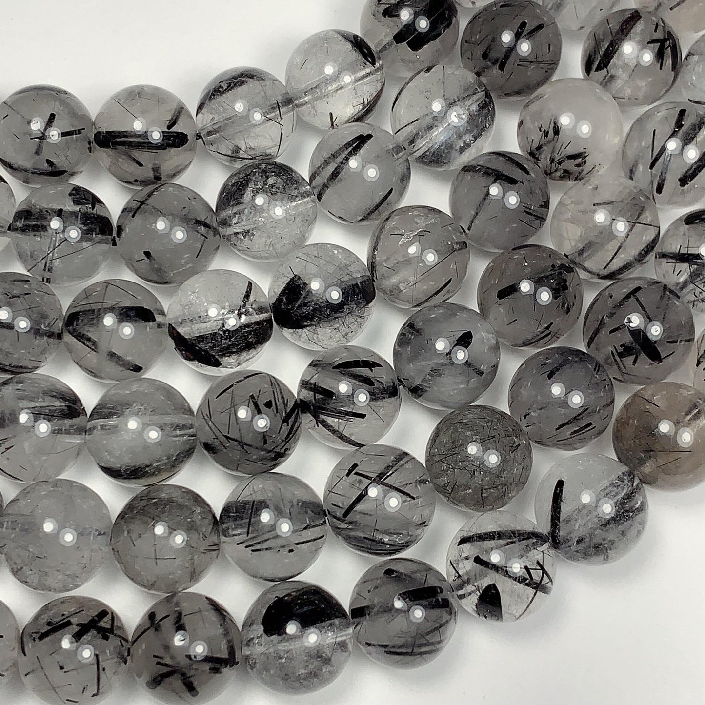 AAA Natural Transparent Black Tourmaline Rutilated Quartz Beads 15.5 Strand gemstone