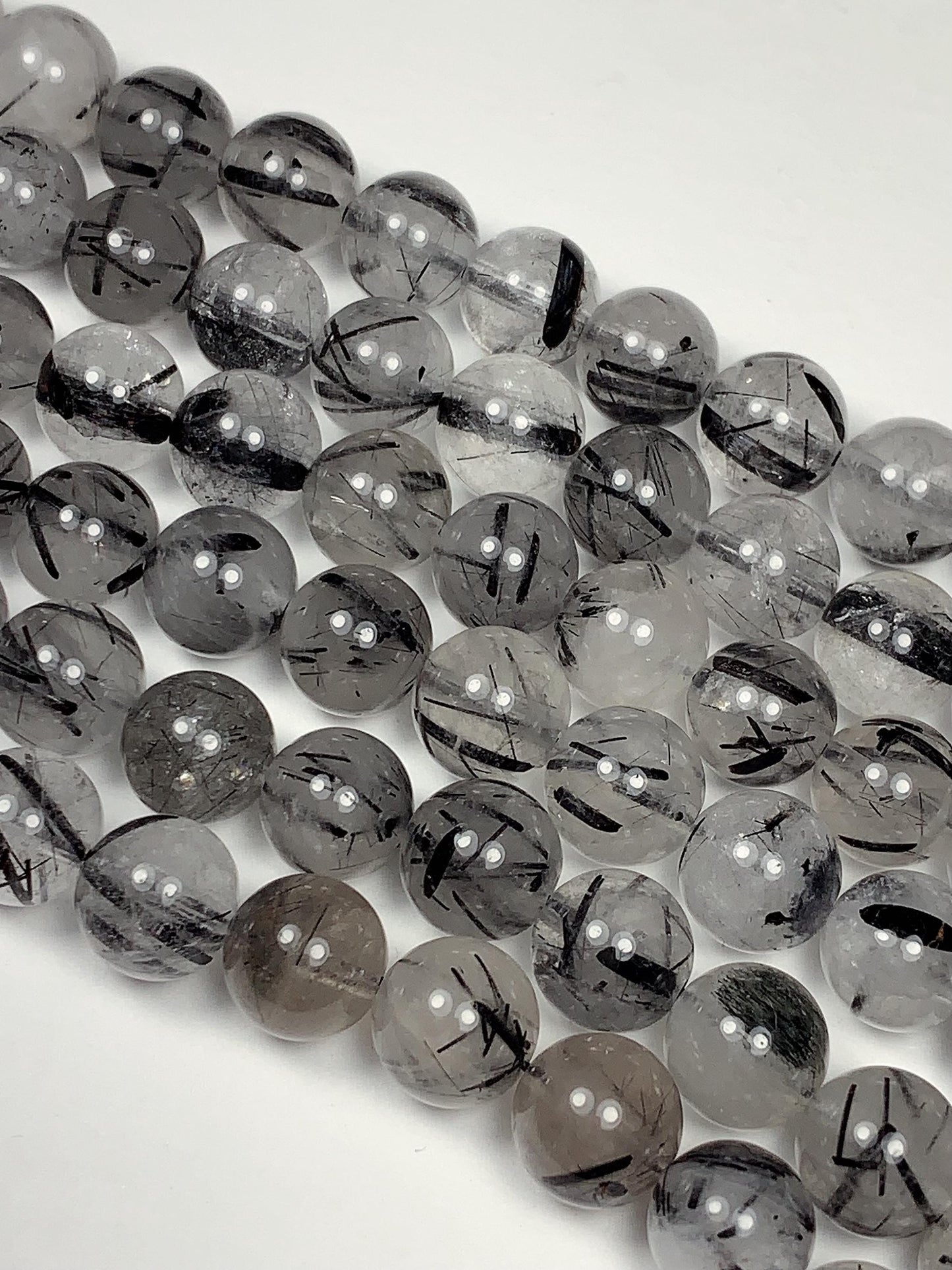 AAA Natural Transparent Black Tourmaline Rutilated Quartz Beads 15.5 Strand gemstone