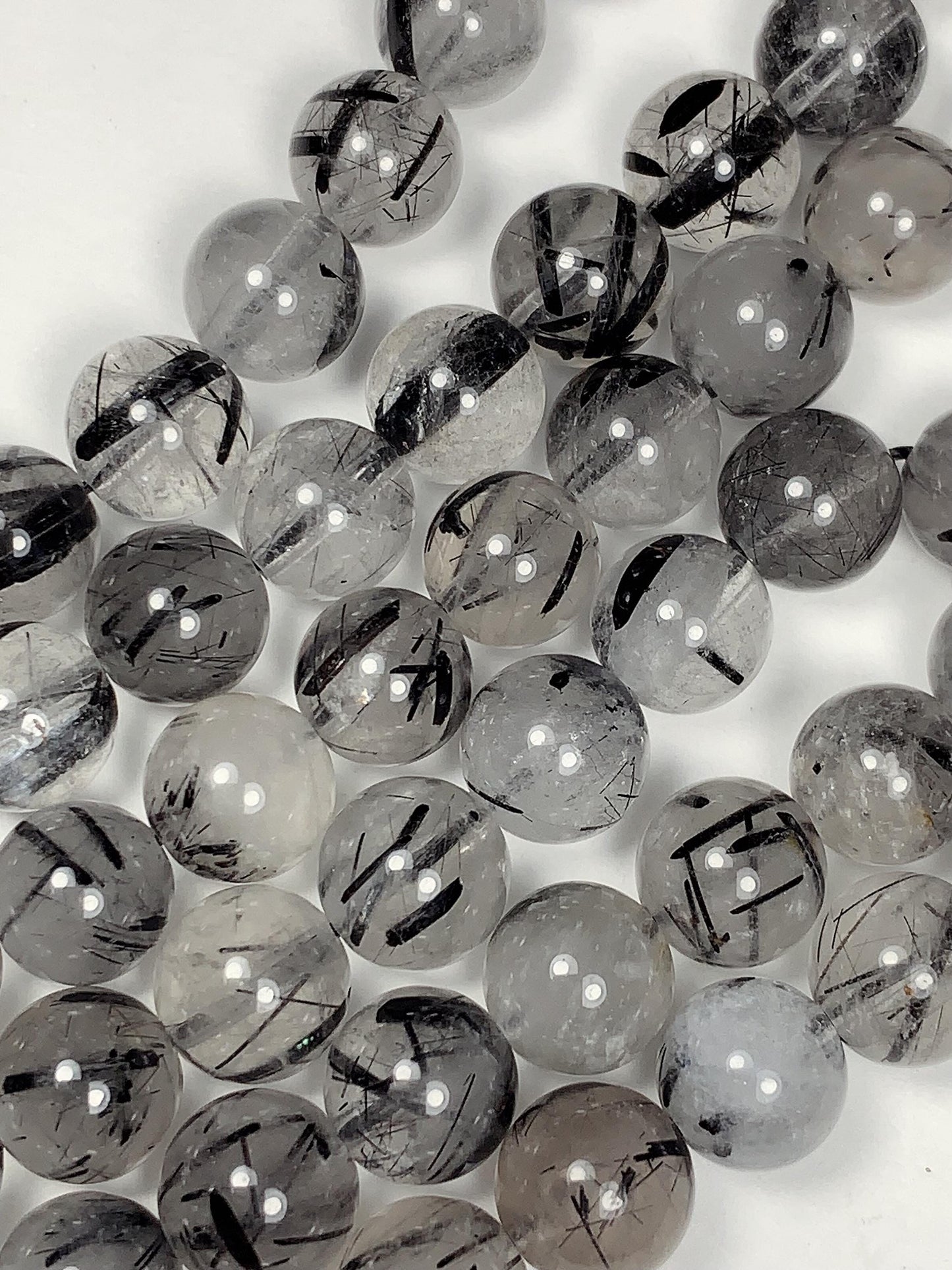 AAA Natural Transparent Black Tourmaline Rutilated Quartz Beads 15.5 Strand gemstone