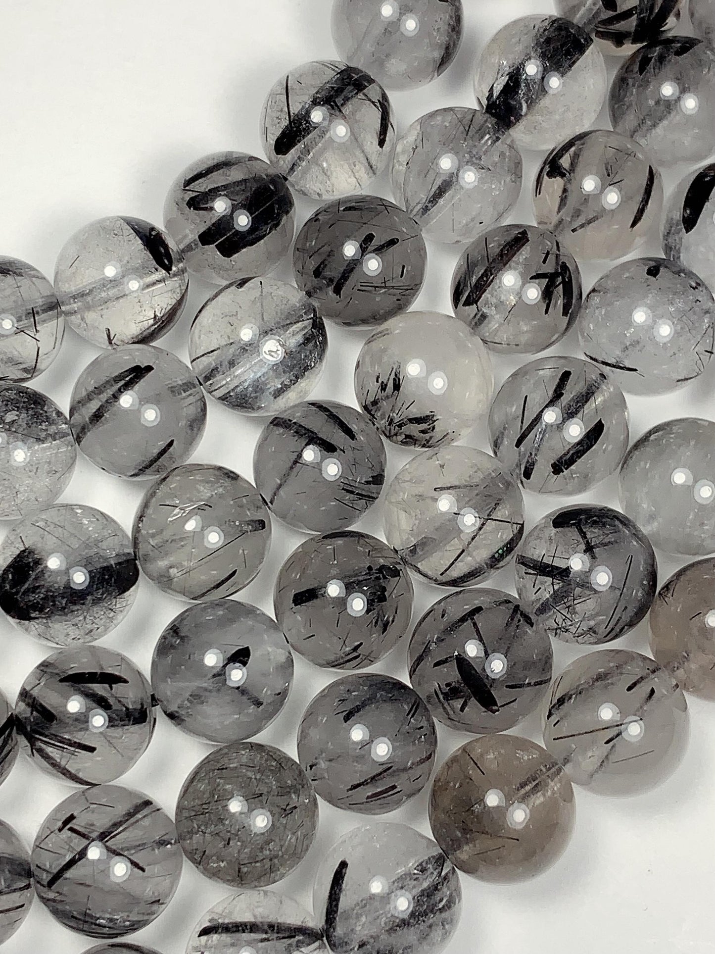 AAA Natural Transparent Black Tourmaline Rutilated Quartz Beads 15.5 Strand gemstone