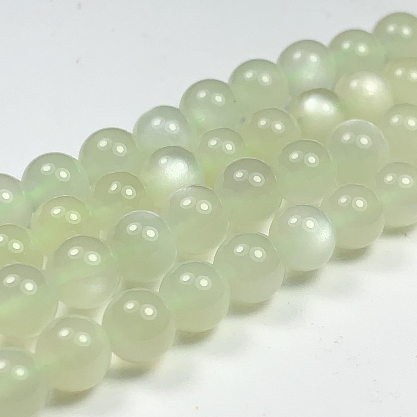 AAA Natural Green Soft Translucent Moonstone Smooth Round Beads Gemstone 15.5  Strand