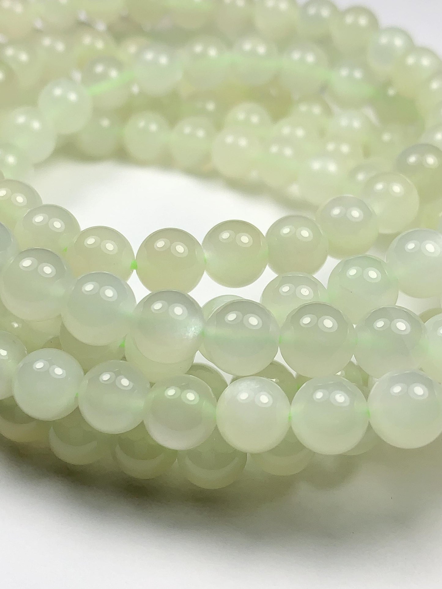 AAA Natural Green Soft Translucent Moonstone Smooth Round Beads Gemstone 15.5  Strand
