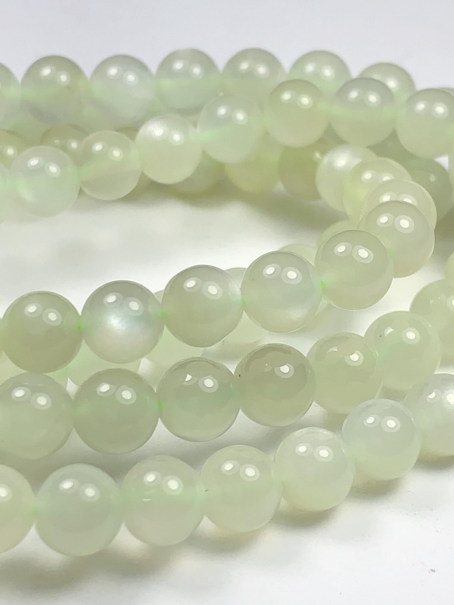 AAA Natural Green Soft Translucent Moonstone Smooth Round Beads Gemstone 15.5  Strand