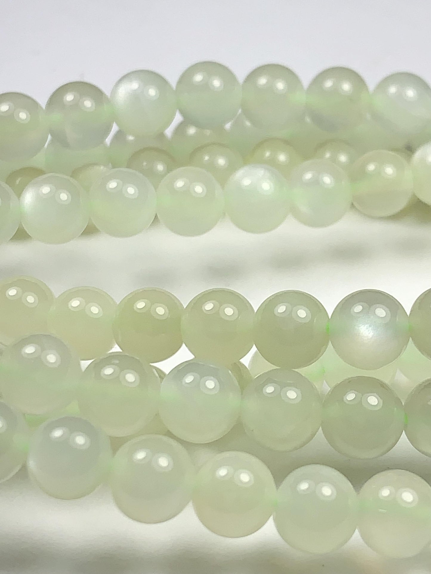 AAA Natural Green Soft Translucent Moonstone Smooth Round Beads Gemstone 15.5  Strand