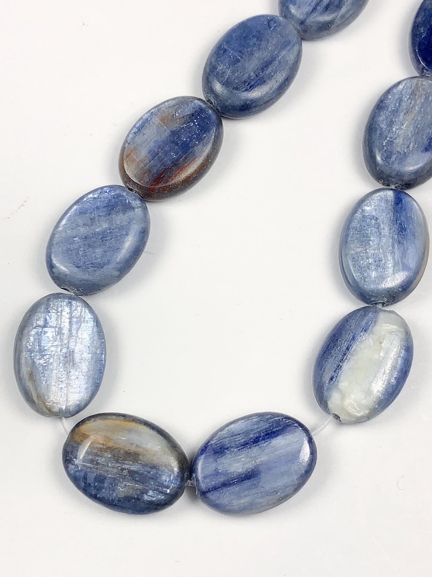 10x14mm Natural Blue Kyanite Flat Oval Beads 15" Strand