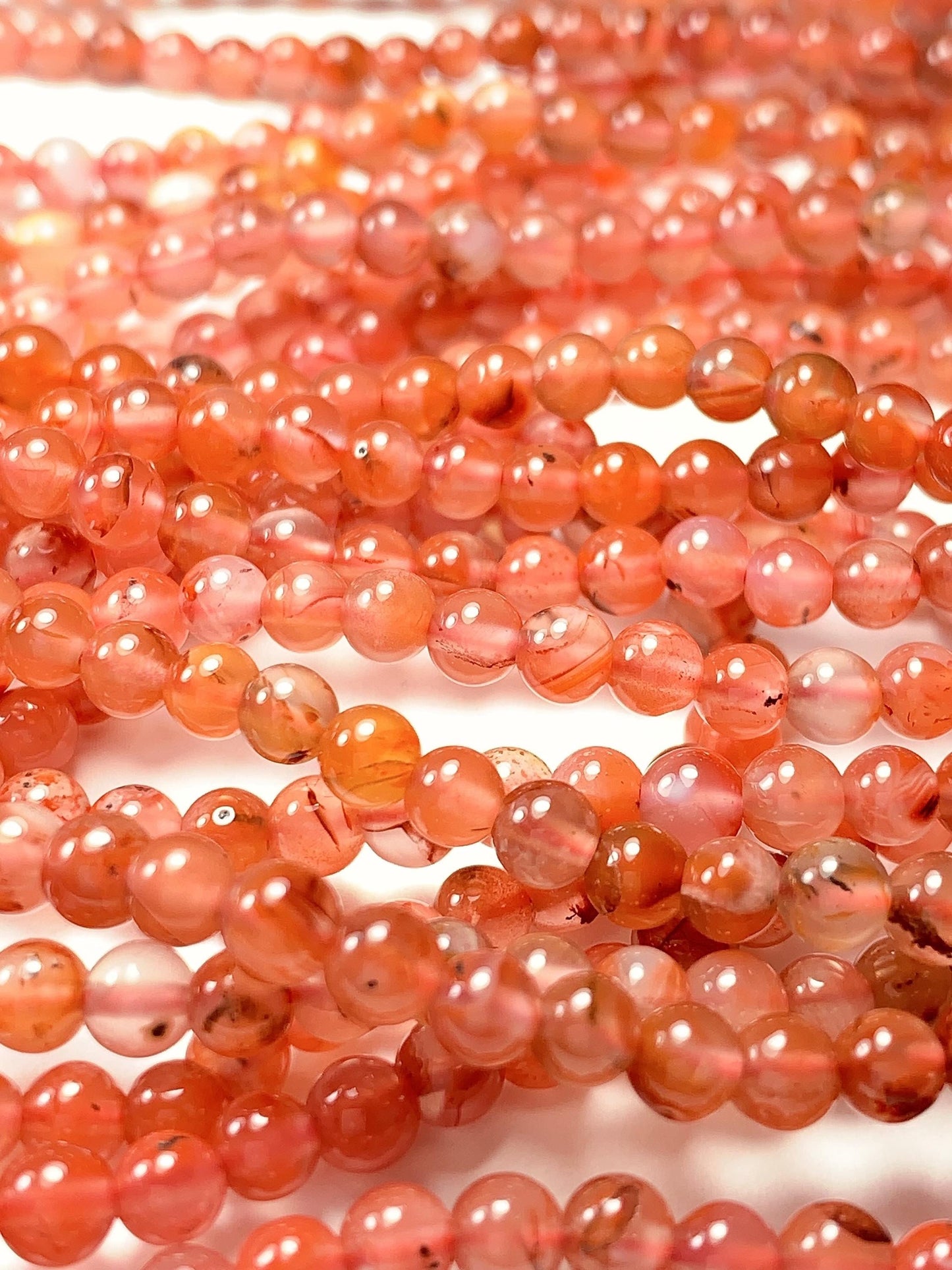 4mm Natural Sichuan Persimmon Red Nanhong Agate Smooth Round Beads 15.5 Strand Gemstone