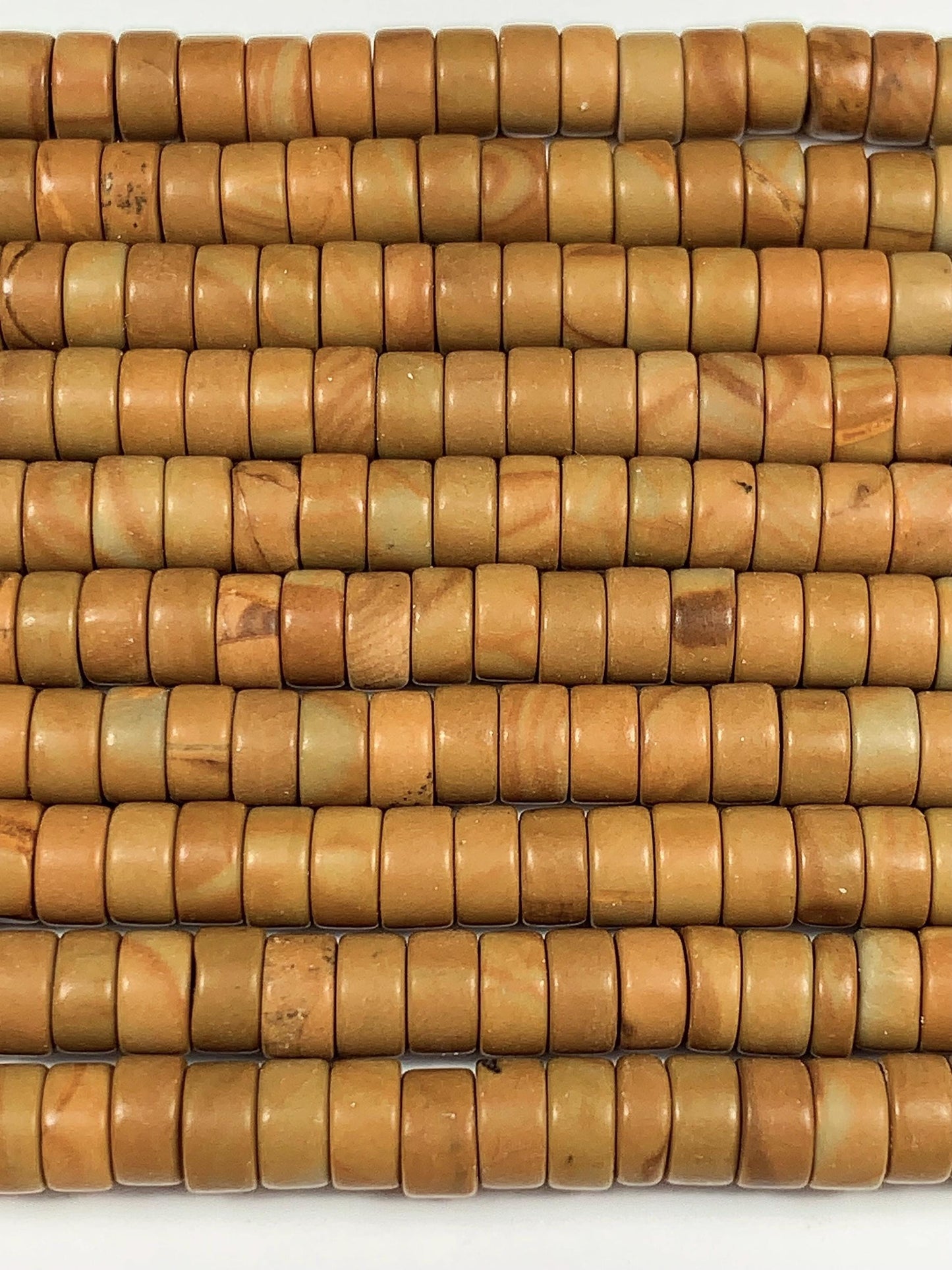 2x4mm Natural Yellow Wood Grain Jasper Heishi Disc Beads Gemstone Strand 15"