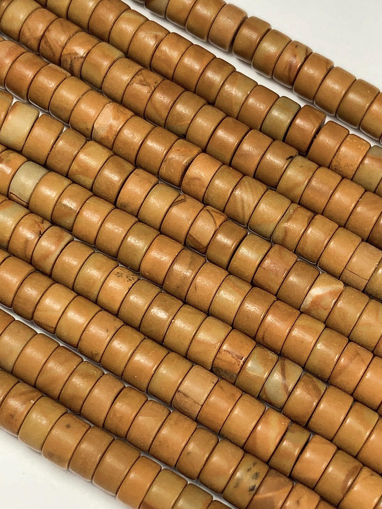 2x4mm Natural Yellow Wood Grain Jasper Heishi Disc Beads Gemstone Strand 15"