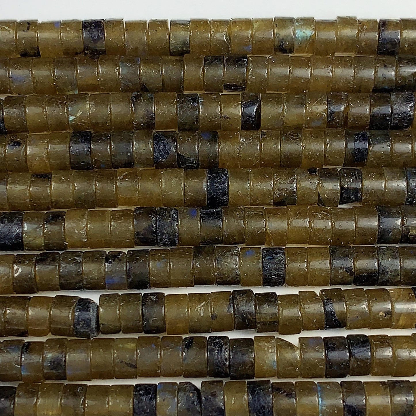 2x4mm Natural Blue Olive Green Brown Labradorite Heishi Disc Beads 15" Strand